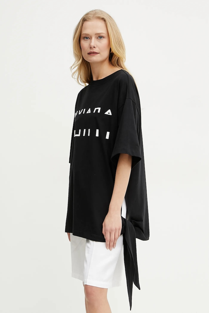 Liviana Conti t-shirt bawełniany nadruk czarny L5SW75