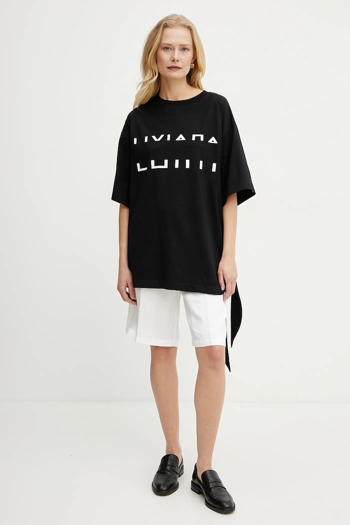 Liviana Conti t-shirt bawełniany L5SW75 czarny ZS25