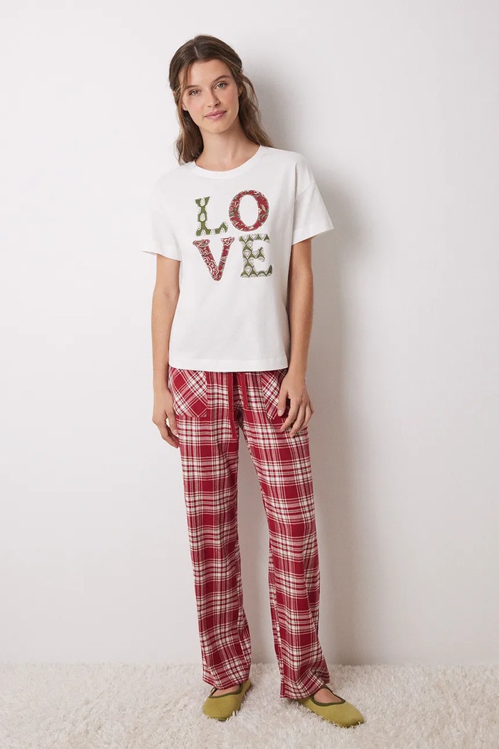 Памучна тениска women'secret MIX AND MATCH LOVE ACTUALLY 3278422 бежов