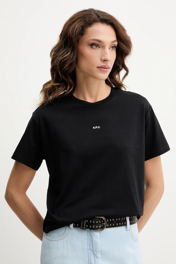 Pamučna majica A.P.C. t-shirt boxy micro logo GOTS crna COHBW.F26387