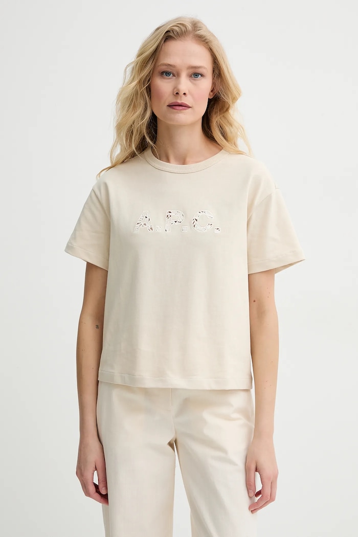 A.P.C. t-shirt bawełniany annie - GOTS aplikacja beżowy COHBQ.F26495