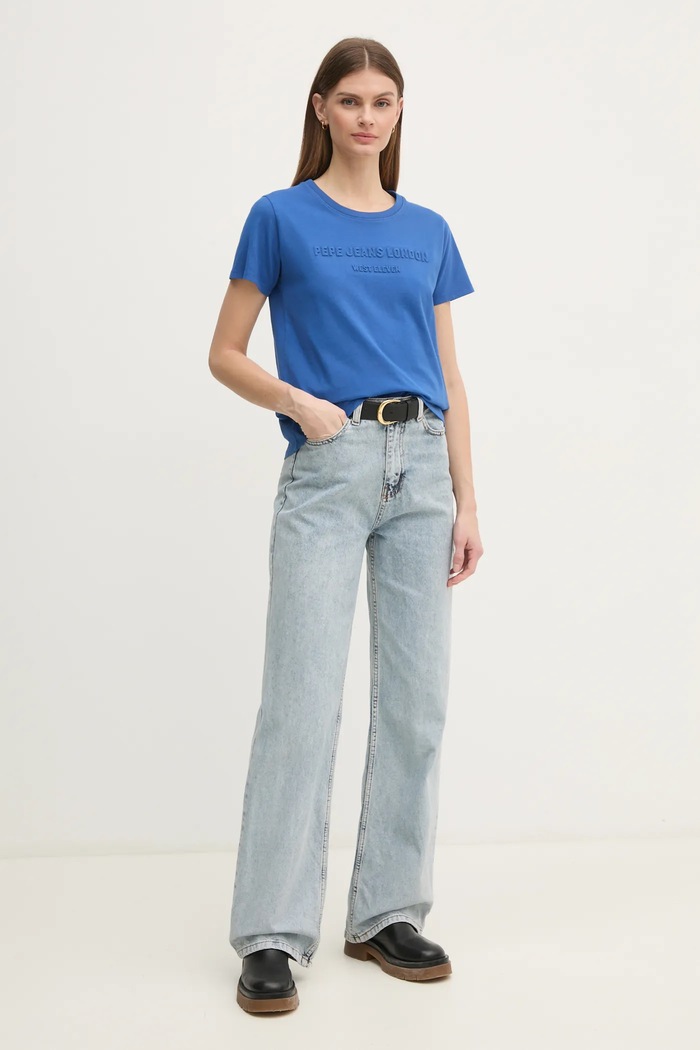 Pepe Jeans tricou din bumbac LORETTA PL505994 albastru SS25