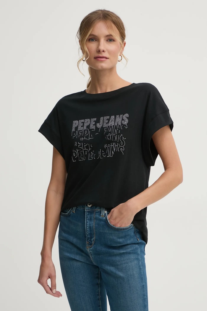 Pepe Jeans tricou din bumbac LIRA imprimeu negru PL505996