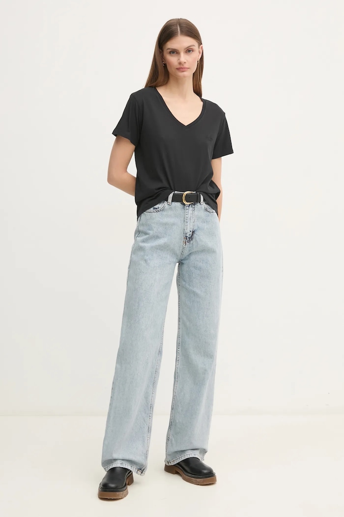 Pepe Jeans tricou din bumbac LOLLY V-NECK PL505999 negru SS25