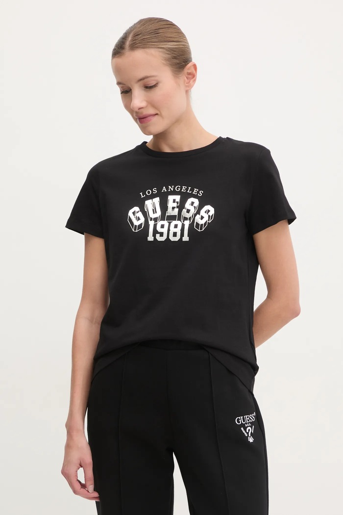 Guess tricou din bumbac MARTINA print negru V5RI06.I3Z14