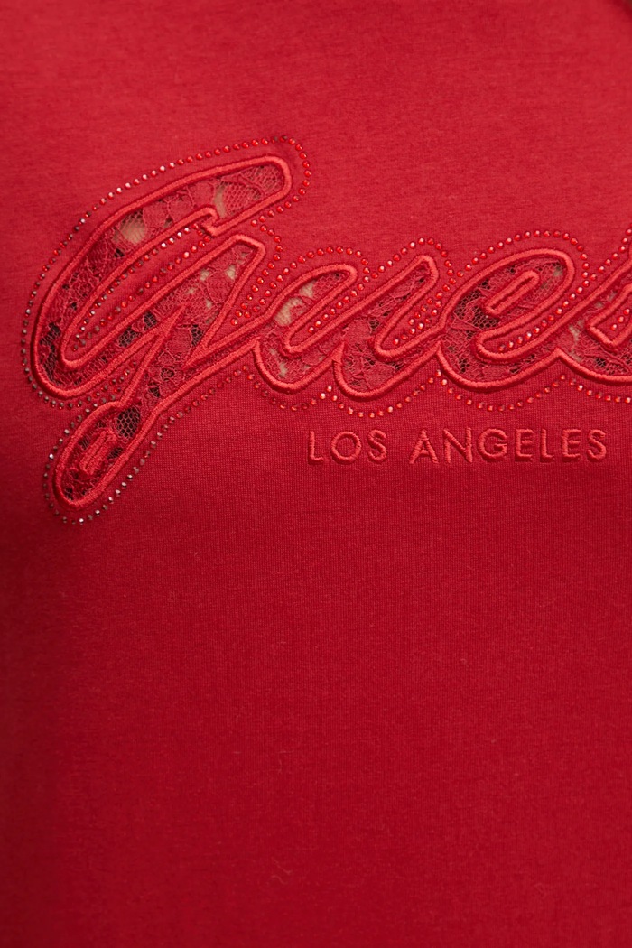 T-shirt bawełniany Guess czerwony W5RI08.K9RM1