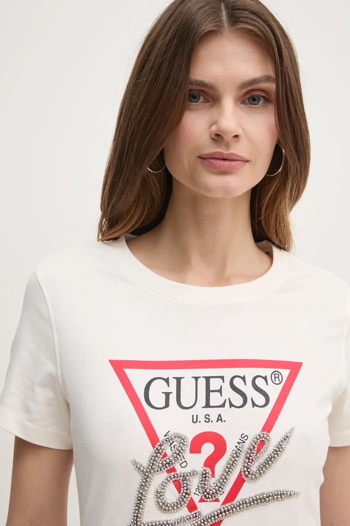 Guess t-shirt bawełniany beżowy W5RI10.I3Z14