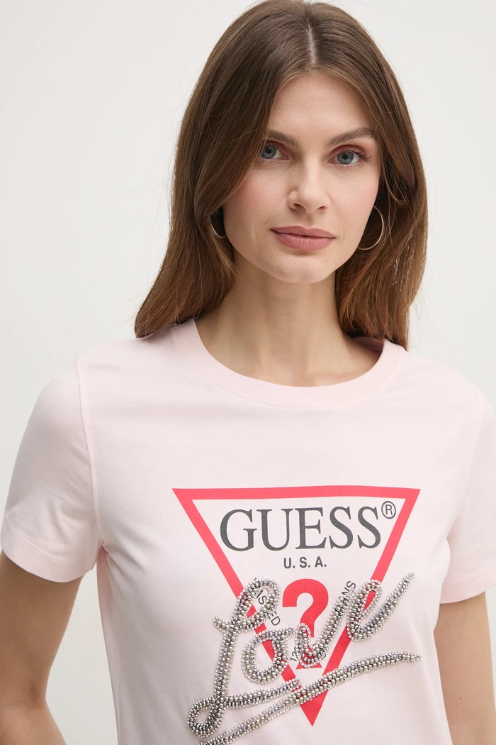 Ρούχα Βαμβακερό μπλουζάκι Guess W5RI10.I3Z14 ροζ