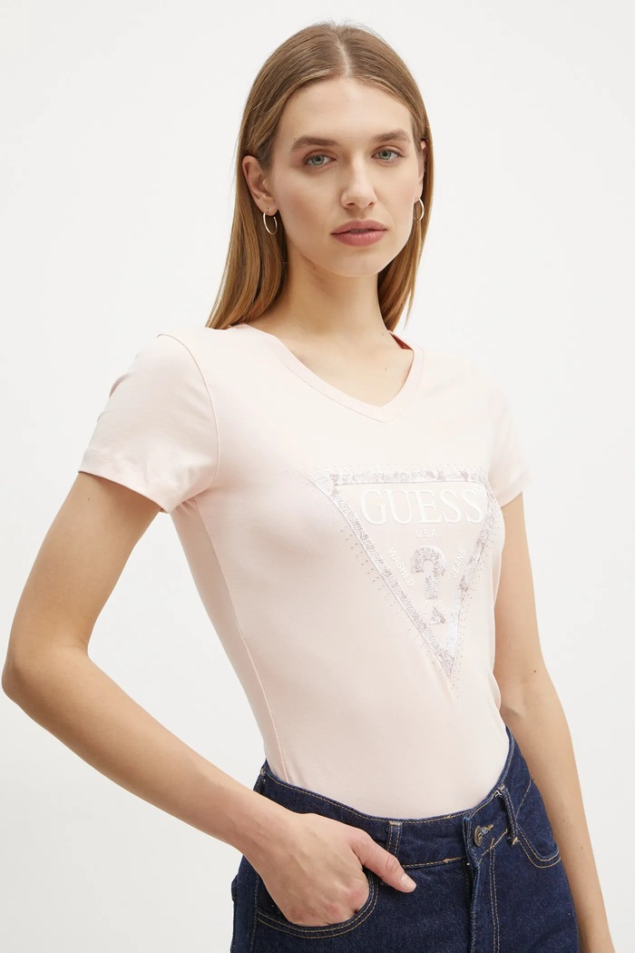 Tričko Guess potisk růžová W5RI21.J1314