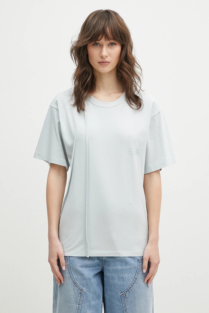 Βαμβακερό μπλουζάκι MM6 Maison Margiela χαλαρό τιρκουάζ S52GC0328