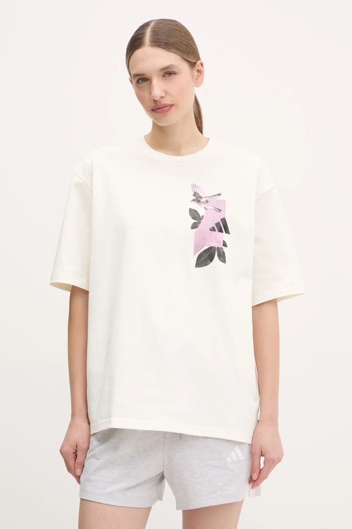 adidas t-shirt LENS PKT nadruk beżowy JN6574