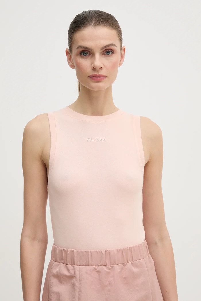 Pamučni top Guess GELSEY pamuk roza V5RP14.KCOI1
