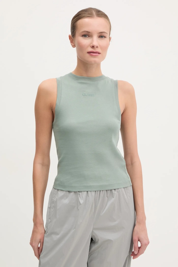 Bavlněný top Guess GELSEY slim zelená V5RP14.KCOI1