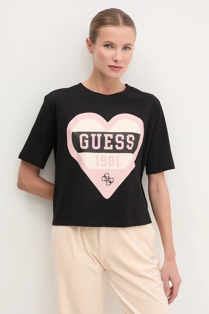 Bavlněné tričko Guess MONICA potisk černá V5RI01.I3Z14