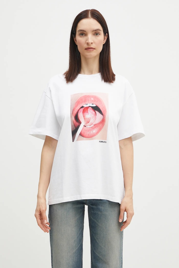 Fiorucci t-shirt in cotone Lollipop Mouth Print Boxy T-Shirt rilassato bianco U02SPTSH103CJ01WH09