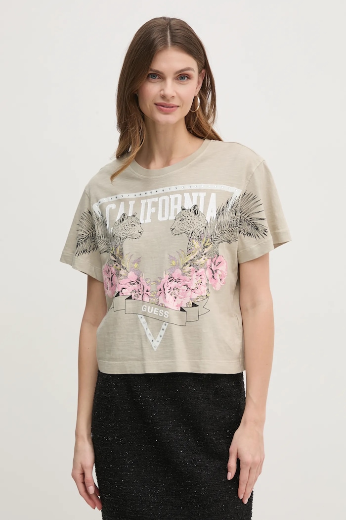 Odzież Guess t-shirt bawełniany W5RI13.K6XN4 beżowy