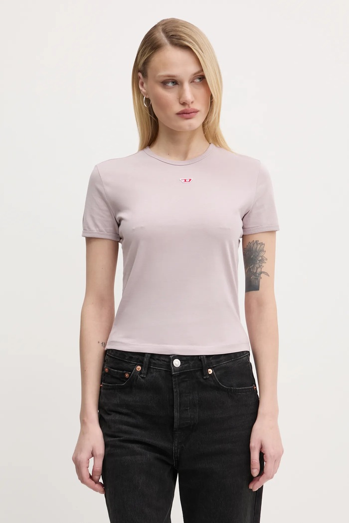 Памучна тениска Diesel T-UNCUTIE-LONG-D T-SHIRT щампа розов A14962.0GRAI