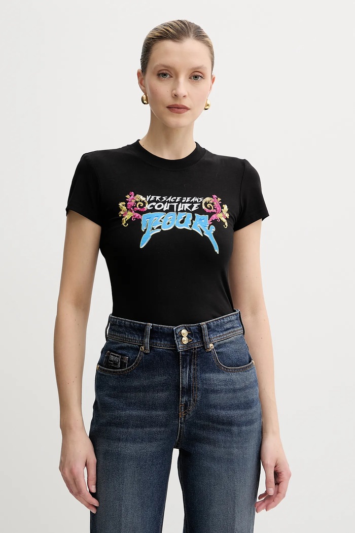 Versace Jeans Couture t-shirt z elastanem czarny 78HAH606.J0035