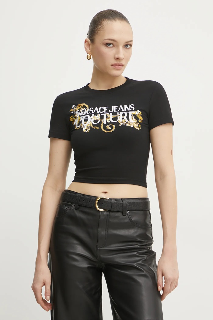 Tričko Versace Jeans Couture nášivka čierna 78HAHC05.CJ02C