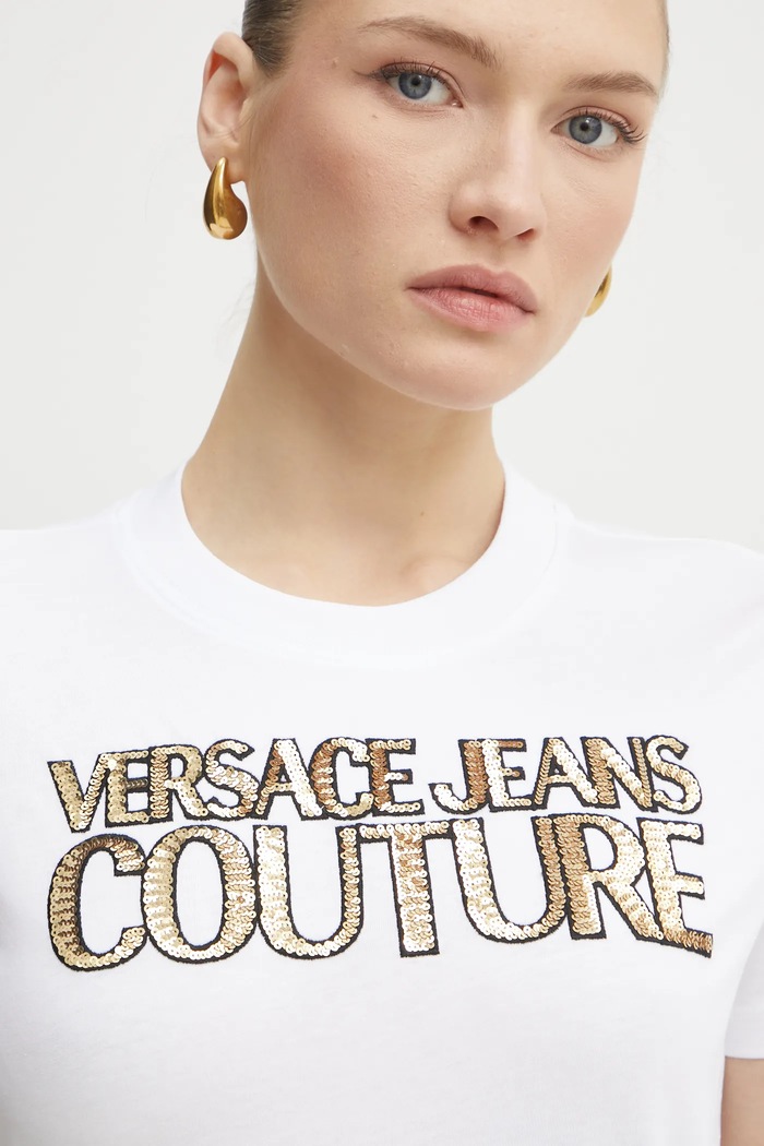 Versace Jeans Couture tricou din bumbac alb 78HAHE02.CJ00E