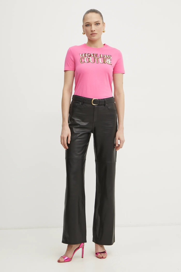 Bavlnené tričko Versace Jeans Couture 78HAHE02.CJ00E ružová SS25