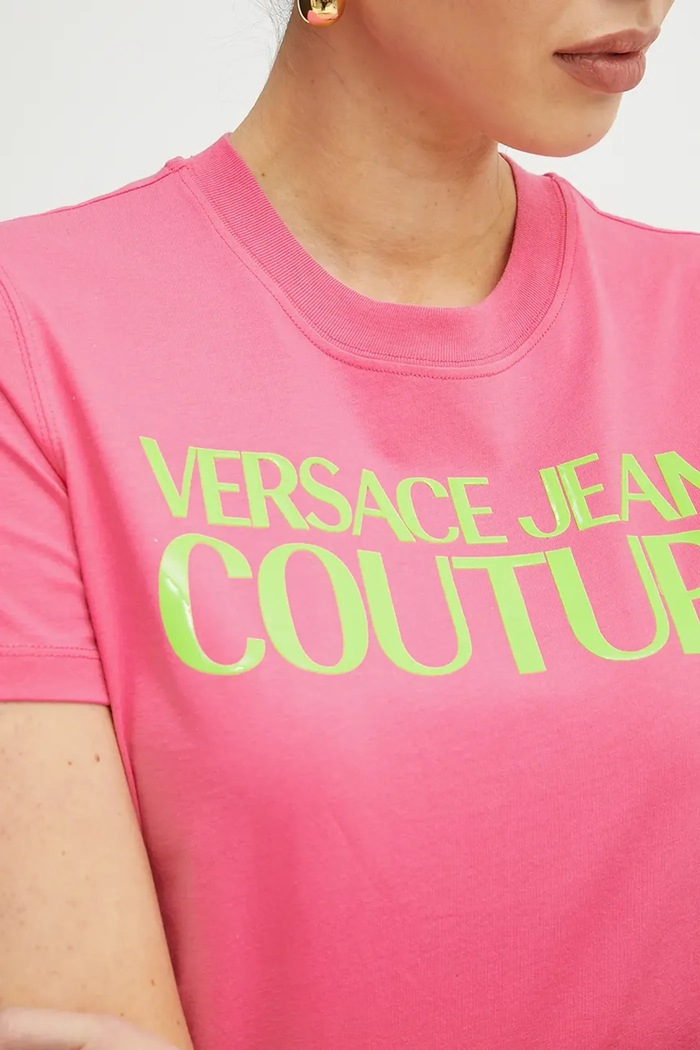 Versace Jeans Couture pamut póló 78HAHE05.CJ00E rózsaszín