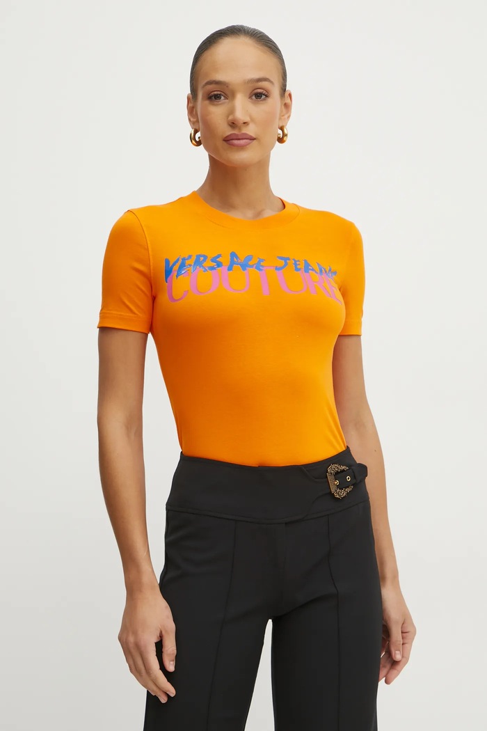 Tričko Versace Jeans Couture slim oranžová 78HAHE06.CJ02E