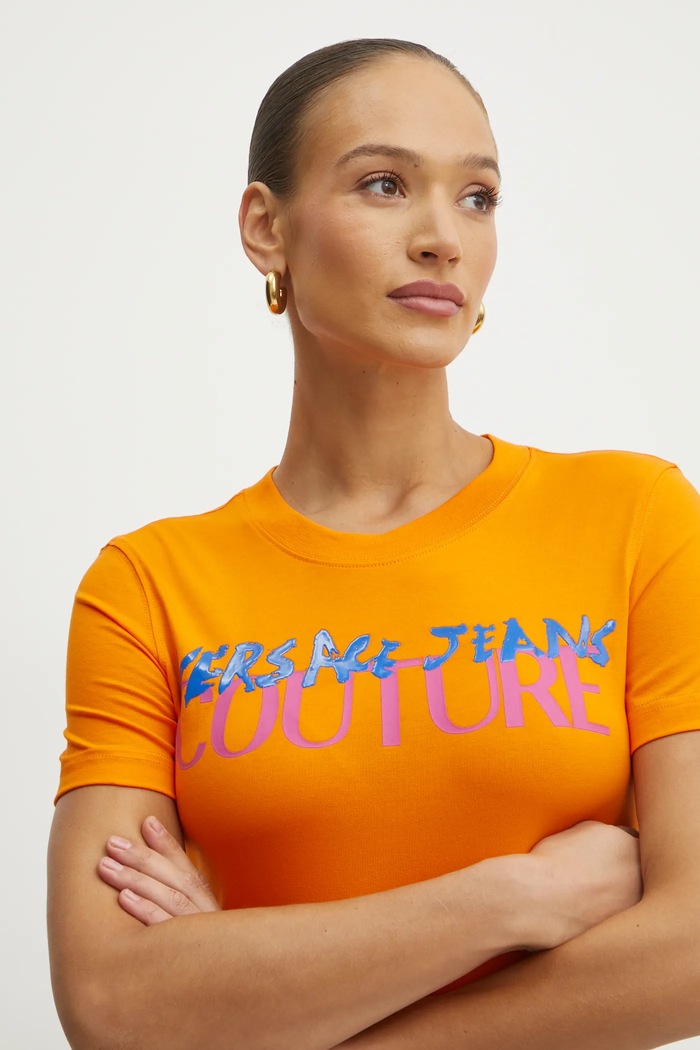 Tričko Versace Jeans Couture oranžová 78HAHE06.CJ02E