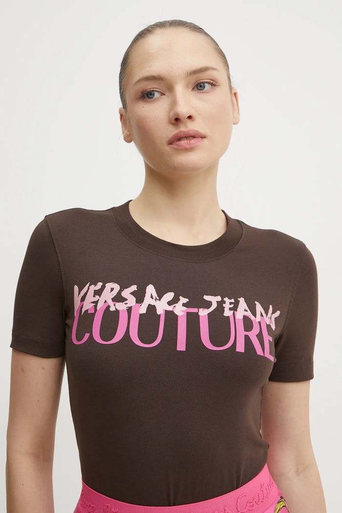 Oblečenie Tričko Versace Jeans Couture 78HAHE06.CJ02E hnedá