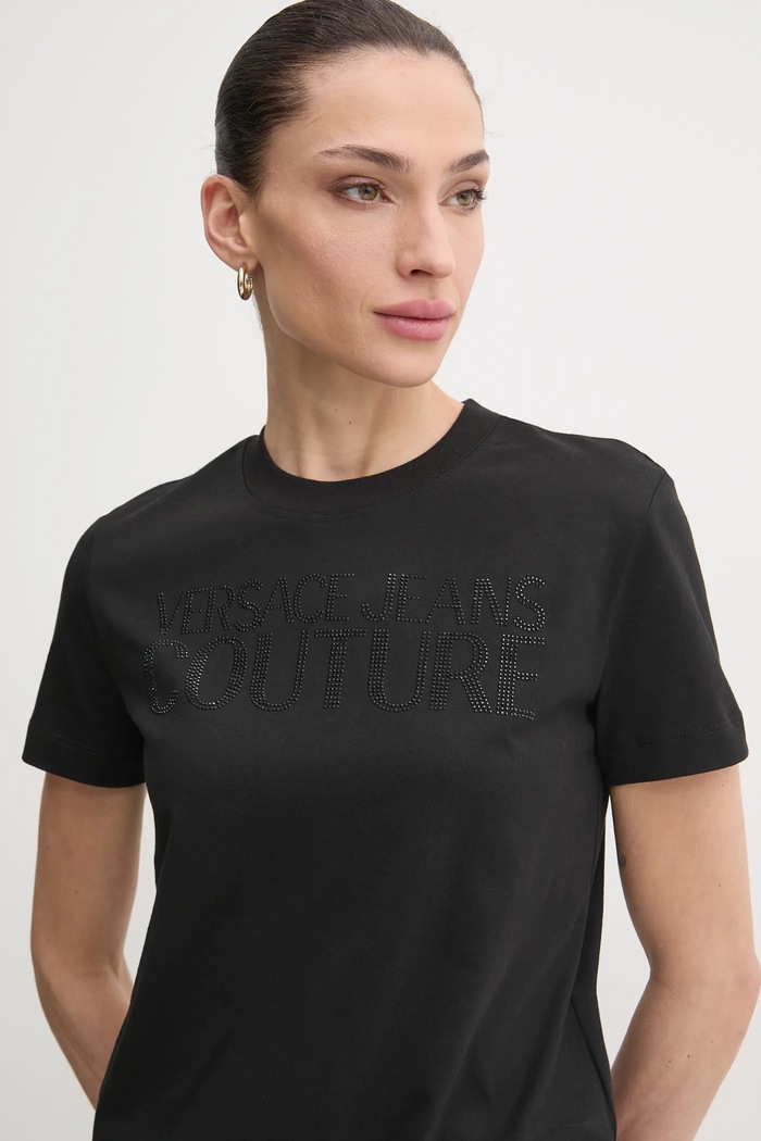 Bavlnené tričko Versace Jeans Couture čierna 78HAHS04.CJ00S