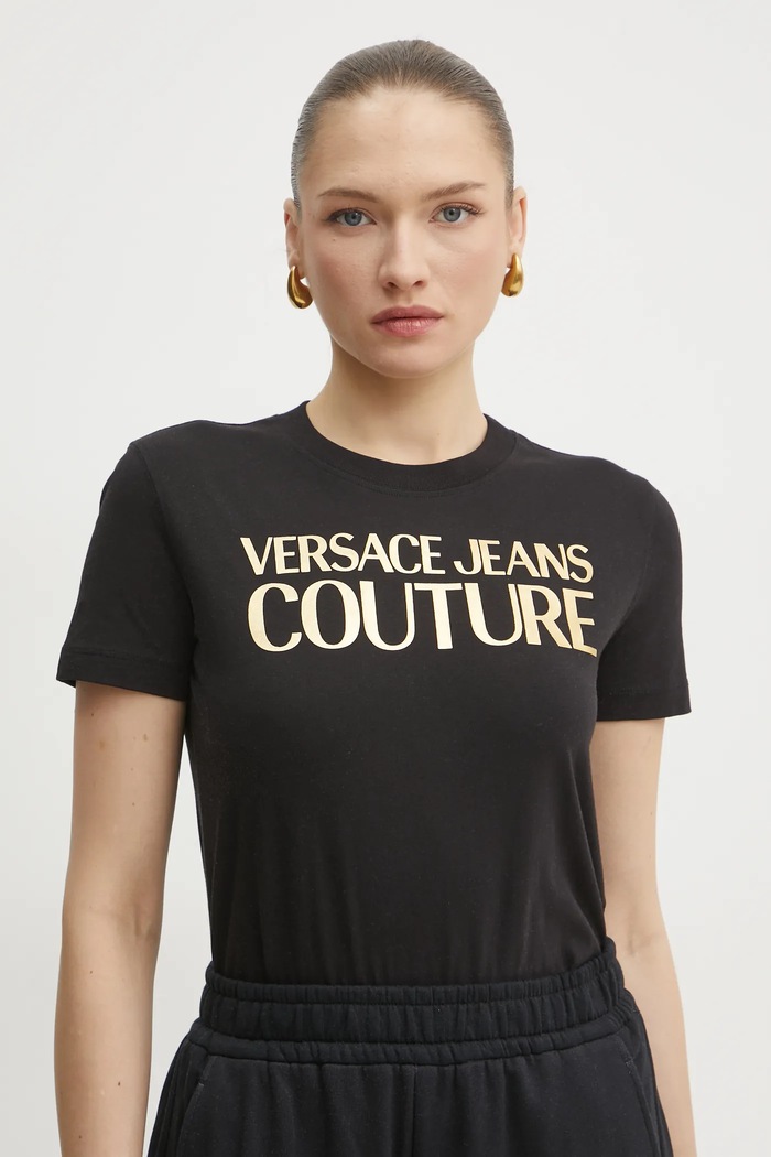 Bavlněné tričko Versace Jeans Couture potisk černá 78HAHT01.CJ00T