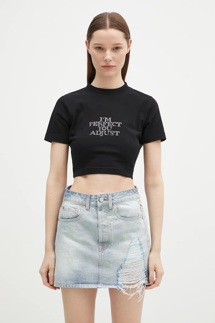 VETEMENTS t-shirt I'M Perfect You Adjust Cropped Fitted round neck black WA66TR740B
