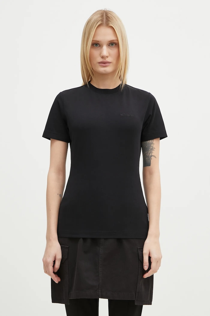 VETEMENTS t-shirt Embroidered Logo Fitted Hourglass slim black WA66TR630B