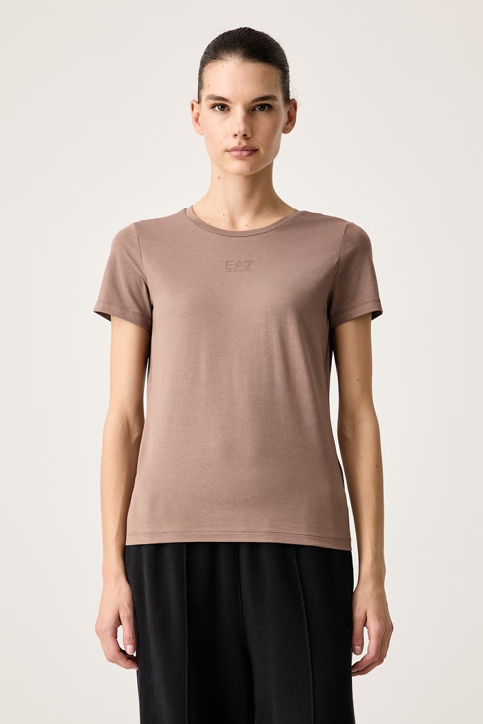 EA7 Emporio Armani T-shirt damski z bawełną brązowy AF12115.7W000072
