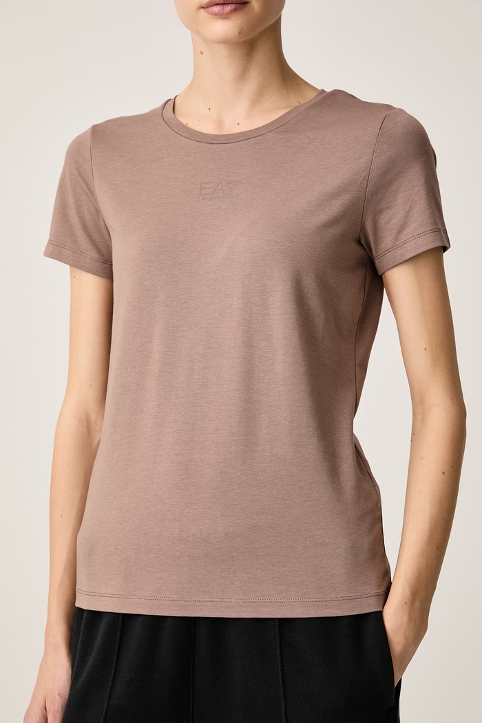 T-shirt damski z bawełną EA7 Emporio Armani AF12115.7W000072 brązowy