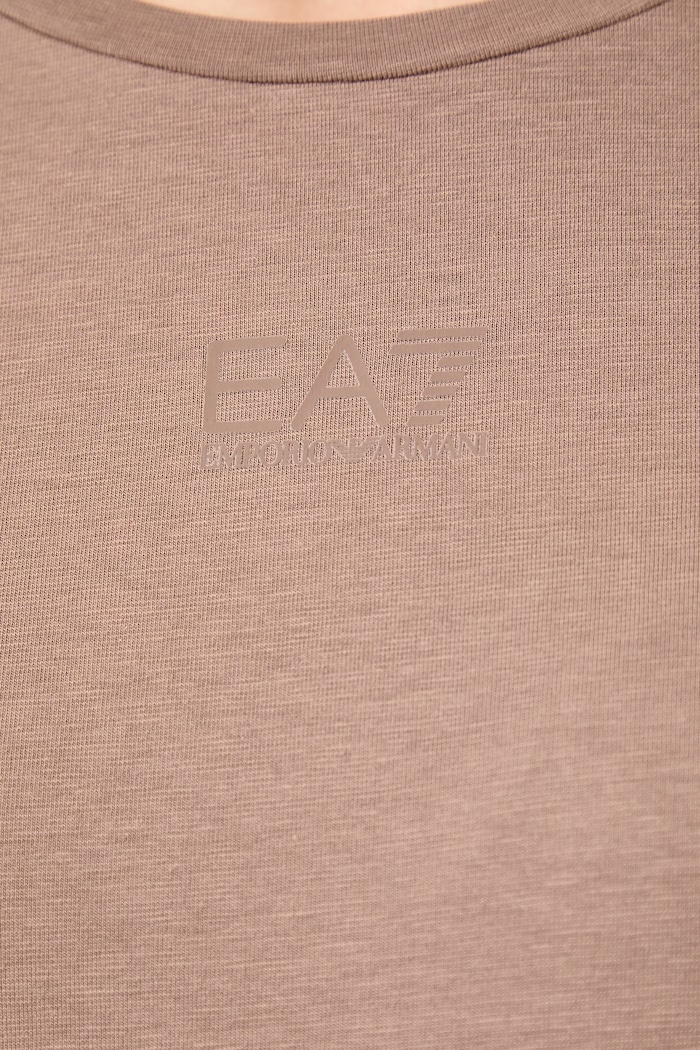 T-shirt damski z bawełną EA7 Emporio Armani brązowy AF12115.7W000072