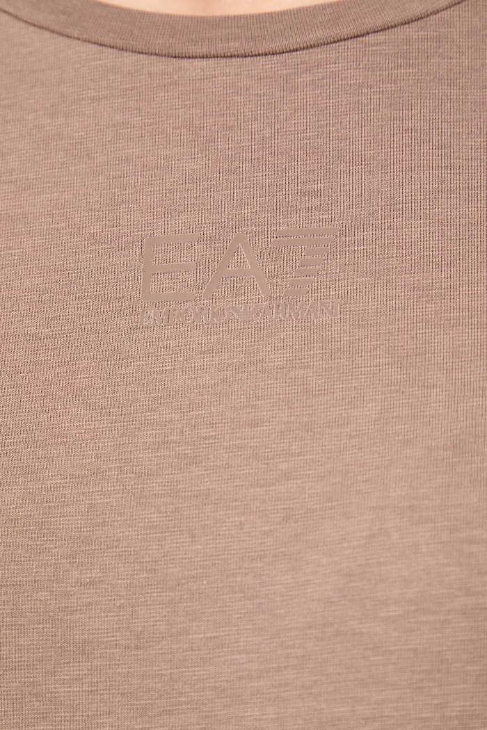T-shirt damski z bawełną EA7 Emporio Armani brązowy AF12115.7W000072