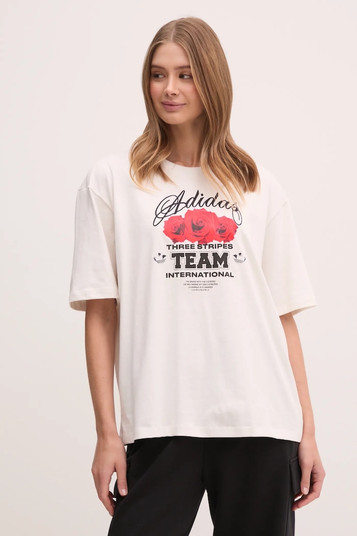 adidas Originals t-shirt FLOWER TEE nadruk beżowy JN6690
