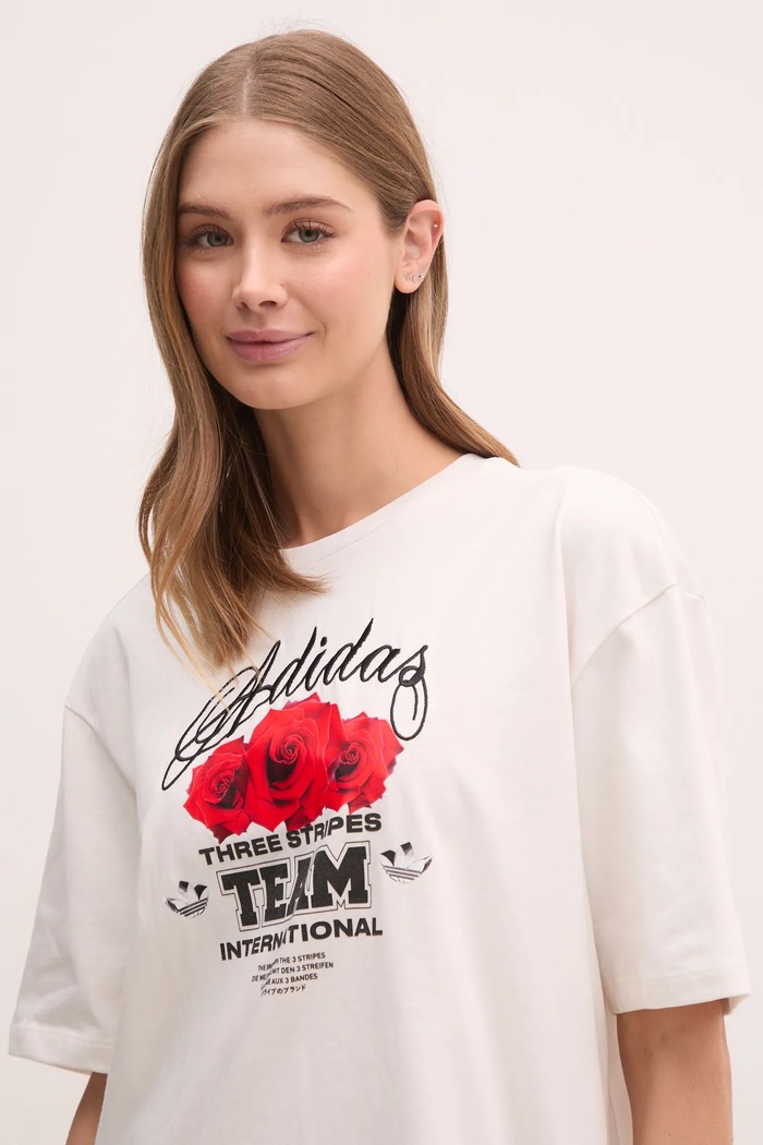 adidas Originals t-shirt FLOWER TEE beżowy JN6690