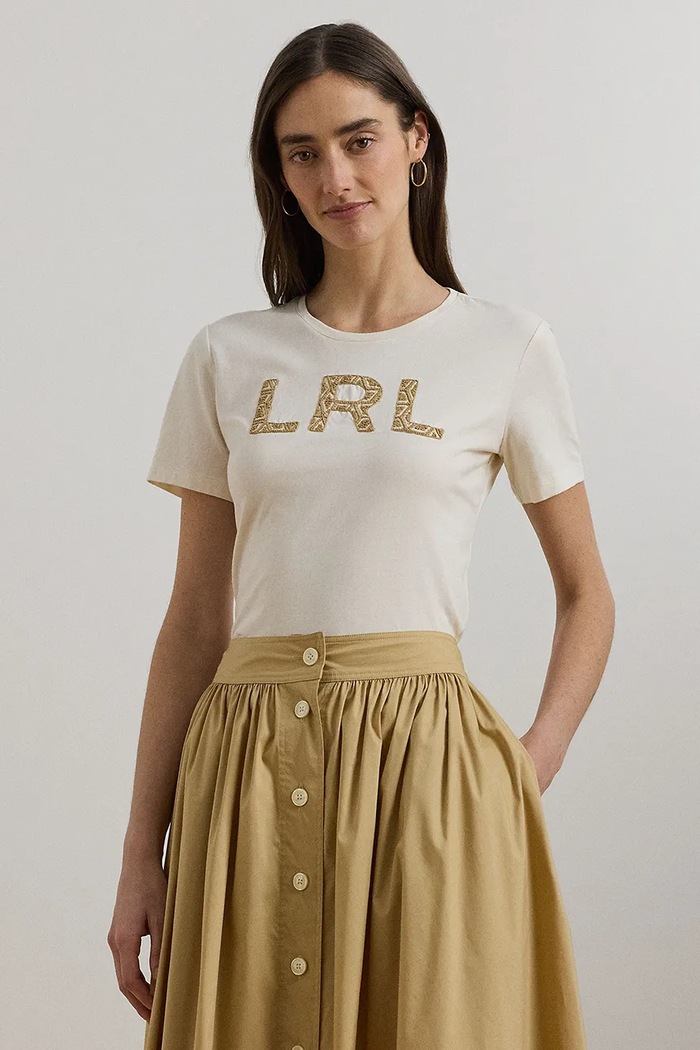 Lauren Ralph Lauren t-shirt bawełniany aplikacja beżowy 200963950