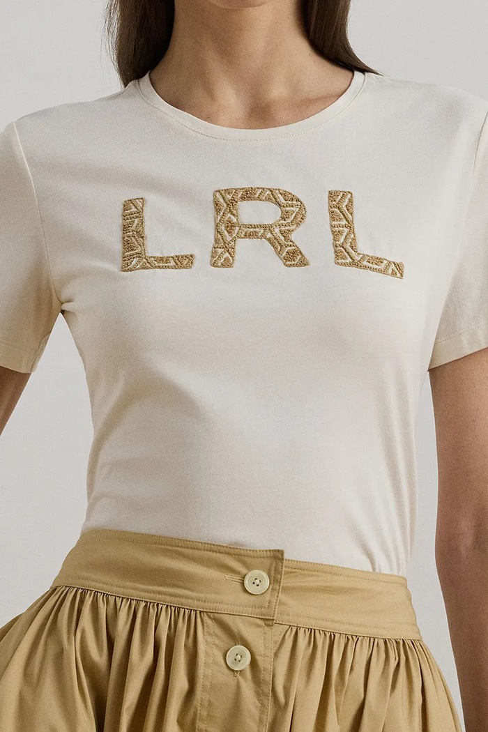 Lauren Ralph Lauren t-shirt bawełniany beżowy 200963950