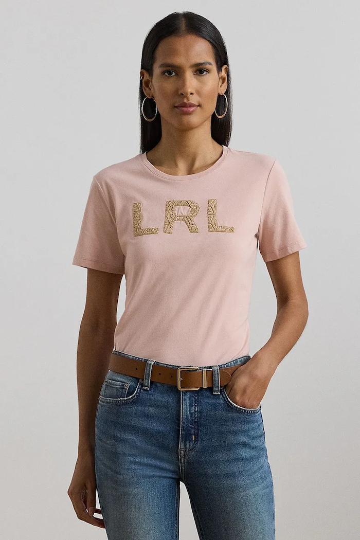 Bombažna kratka majica Lauren Ralph Lauren Okrogel oranžna 200963950