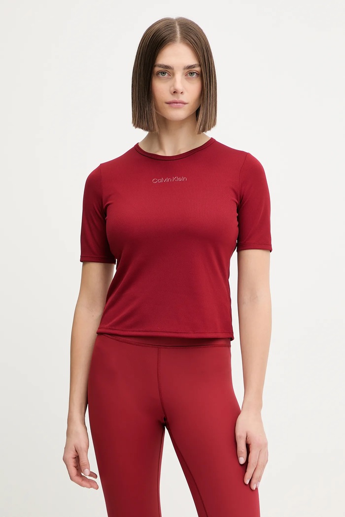 Μπλουζάκι προπόνησης Calvin Klein Performance στάμπα μπορντό LVGWS4K238