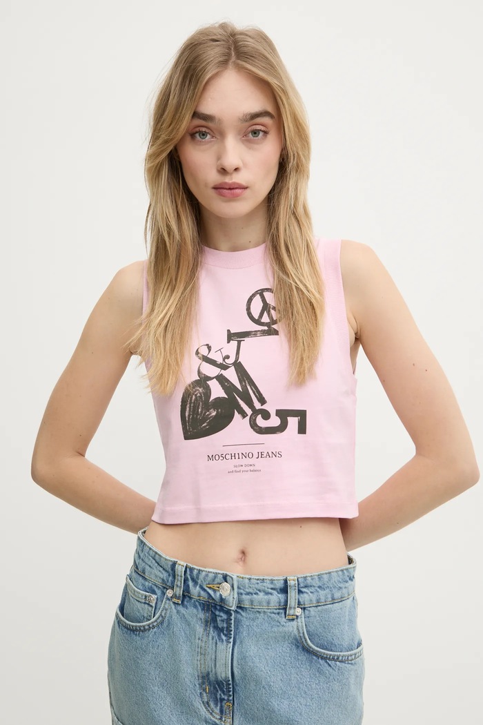 Bavlněný top Moschino Jeans potisk růžová 1211.3229