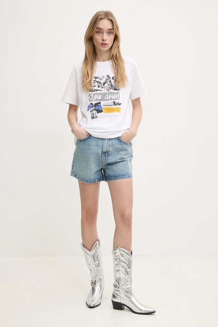 Bavlněné tričko Moschino Jeans 0708.3229 bílá SS25