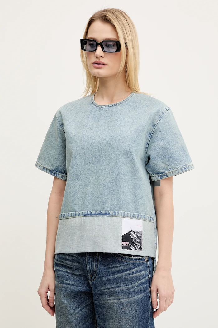 Moschino Jeans bluză subțire din denim imprimeu albastru 0217.3217