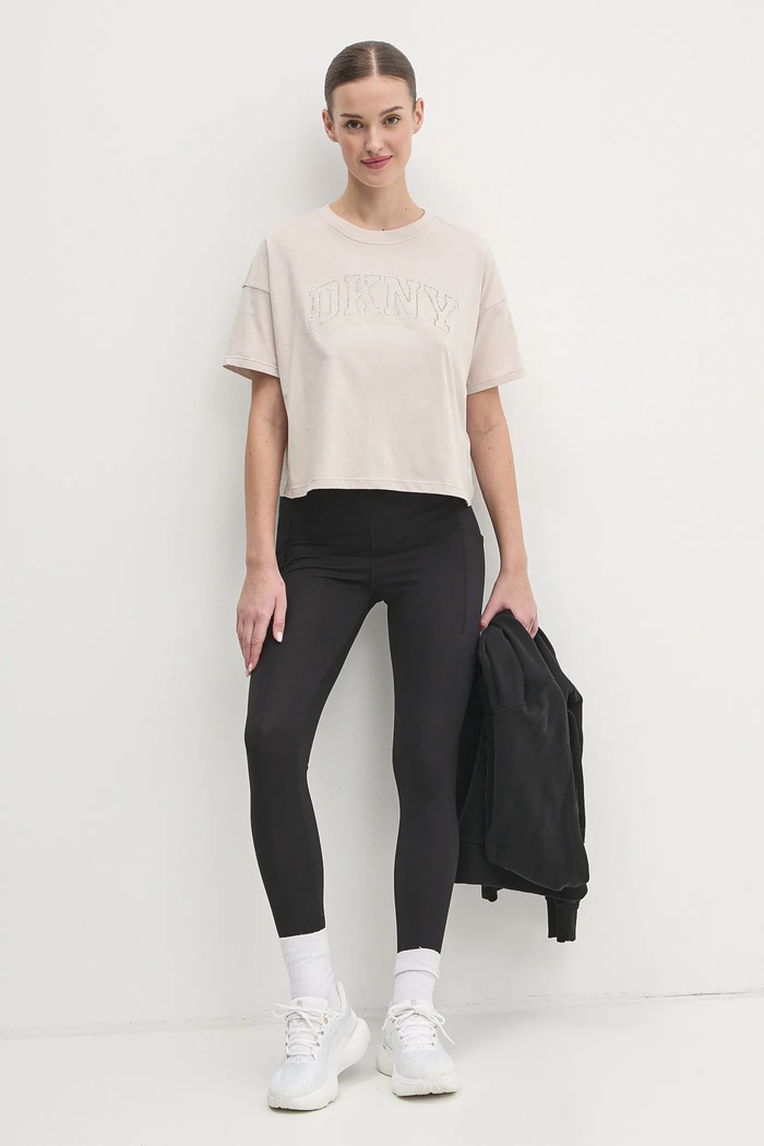 Pamučna majica Dkny DP5T1119 bež SS25