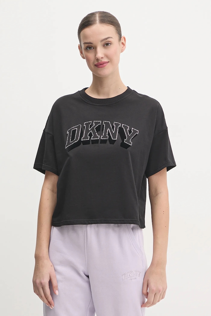 Bavlněné tričko Dkny kulatý černá DP5T1119