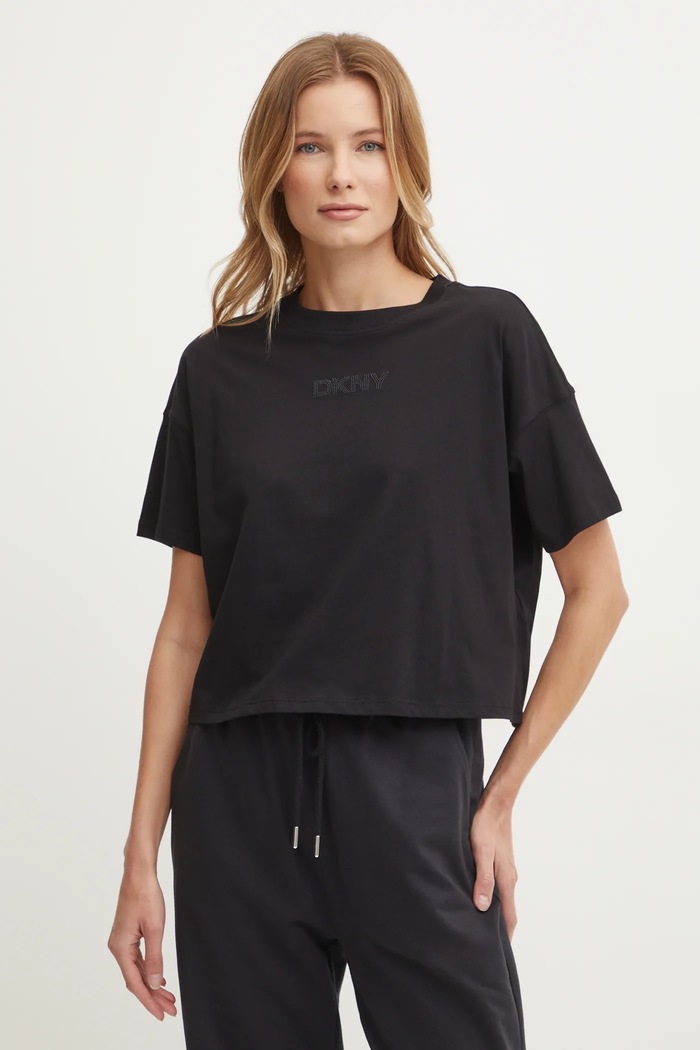 Bavlněné tričko Dkny kulatý černá DP4T1070