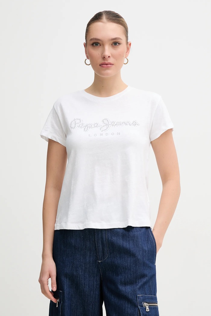 Pepe Jeans tricou din bumbac RYLEIGH imprimeu alb PL506014